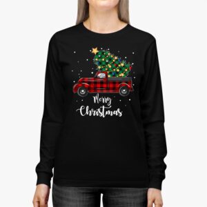 Red Buffalo Plaid Pickup Truck with Tree Merry Christmas Longsleeve Tee 2 2