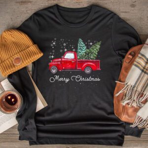 Red Buffalo Plaid Pickup Truck with Tree Merry Christmas Longsleeve Tee