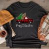 Red Buffalo Plaid Pickup Truck with Tree Merry Christmas Longsleeve Tee
