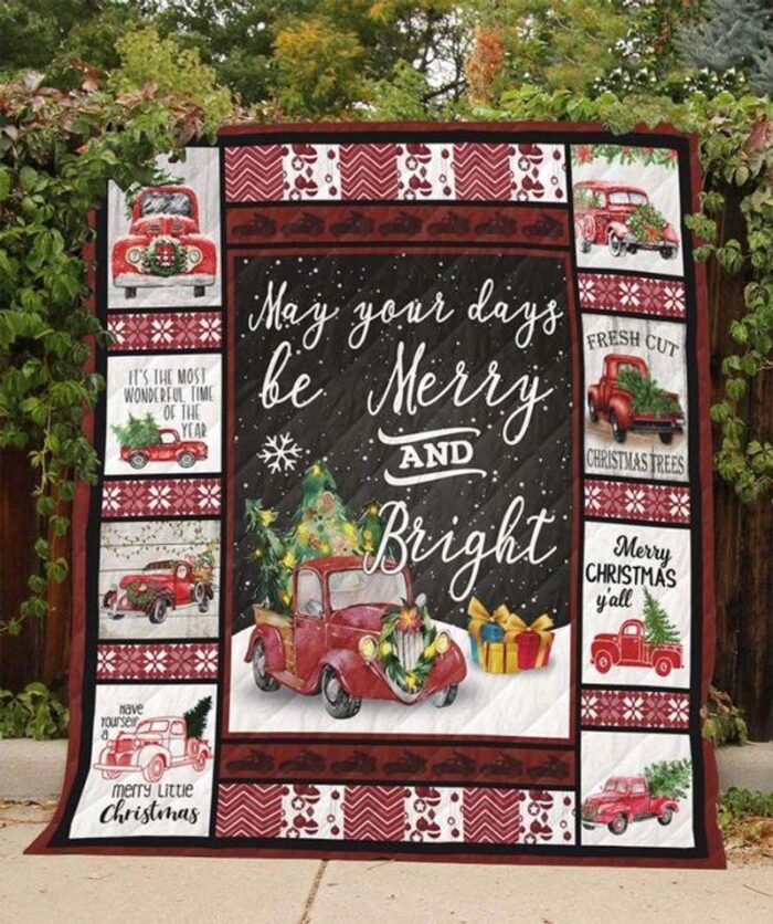 Red Truck Merry And Bright Christmas Fleece Blanket