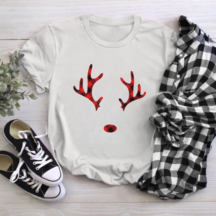 Reindeer Plaid Deer Merry Christmas T-Shirt