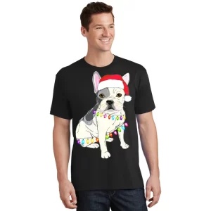 Santa Bulldog Christmas Lights T Shirt 1