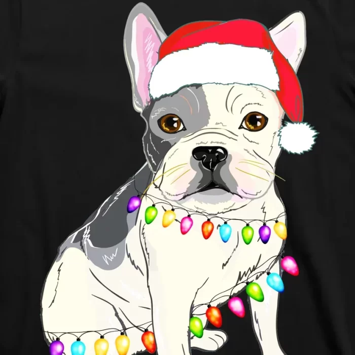 Santa Bulldog Christmas Lights T Shirt 3