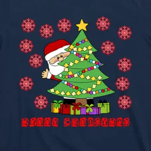Santa Claus Merry Christmas Tree T Shirt 3