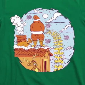 Santa Claus Peeing On Roof Funny Holiday Christmas T Shirt 3