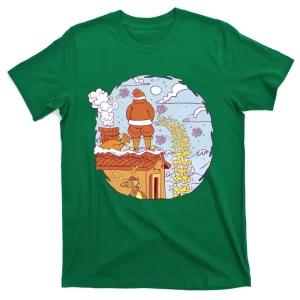 Santa Claus Peeing On Roof Funny Holiday Christmas T-Shirt