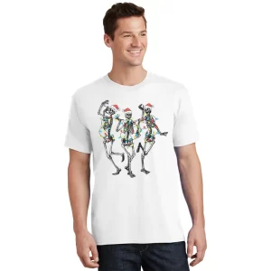 Santa Hat Dancing Skeleton Merry Christmas Light T Shirt 1