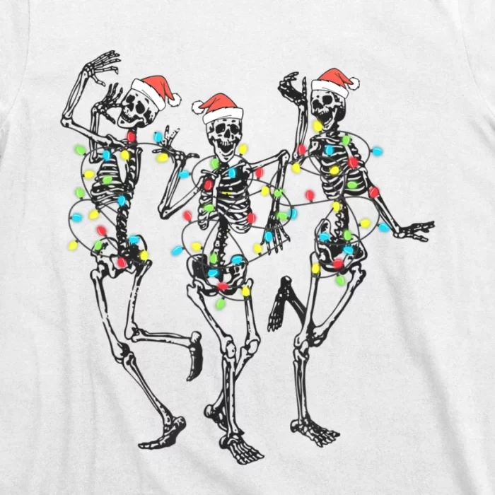 Santa Hat Dancing Skeleton Merry Christmas Light T Shirt 3