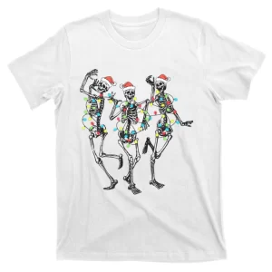 Santa Hat Dancing Skeleton Merry Christmas Light T-Shirt