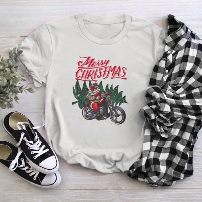 Santa Riding A Motorcycle Merry Christmas T-Shirt