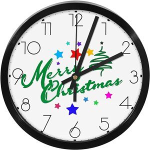 Silent Wall Clock Battery Operated Merry Christmas Round Clock Non Ticking Sweep Movement Glass Cover For Kitchen