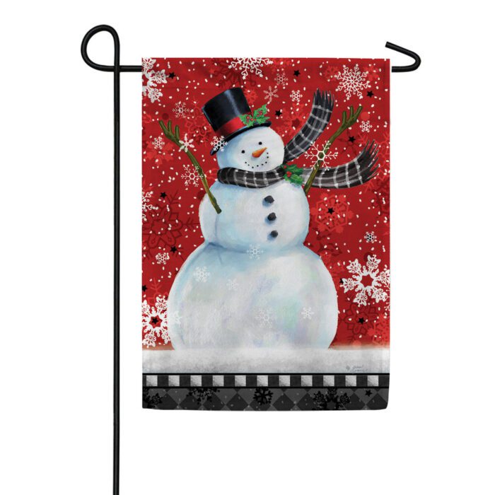 Snowman On Red Garden Flag