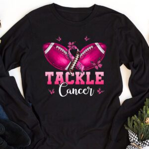 Tackle Football Pink Ribbon Breast Cancer Awareness Kids Longsleeve Tee 1 14