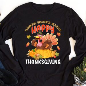 Thankful Grateful Blessed Thanksgiving Turkey Women Girls Longsleeve Tee 1 2