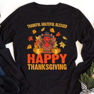 Thankful Grateful Blessed Thanksgiving Turkey Women Girls Longsleeve Tee 1 3