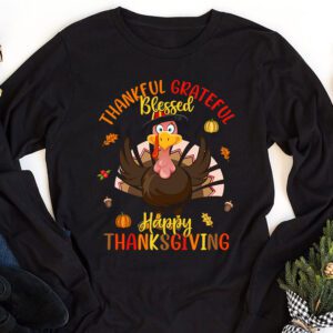 Thankful Grateful Blessed Thanksgiving Turkey Women Girls Longsleeve Tee 1