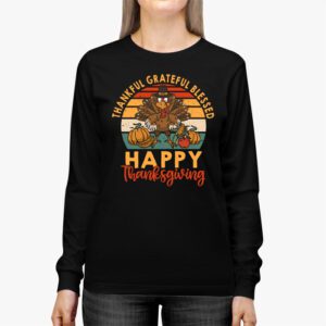 Thankful Grateful Blessed Thanksgiving Turkey Women Girls Longsleeve Tee 2 1