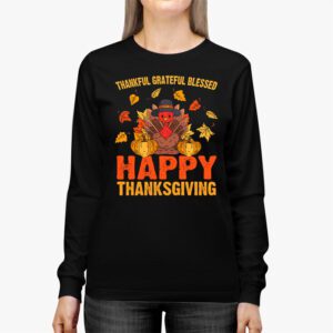 Thankful Grateful Blessed Thanksgiving Turkey Women Girls Longsleeve Tee 2 3