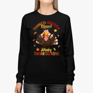 Thankful Grateful Blessed Thanksgiving Turkey Women Girls Longsleeve Tee 2