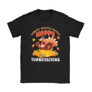 Thankful Grateful Blessed Thanksgiving Turkey Women Girls T-Shirt