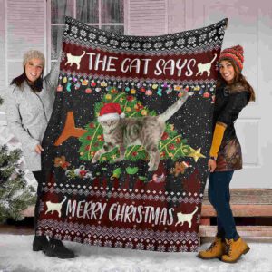 The Cat Says Merry Christmas Fleece Blanket