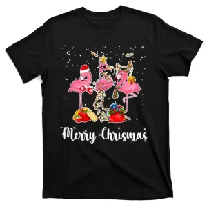 Three Flamingos Merry Christmas T-Shirt