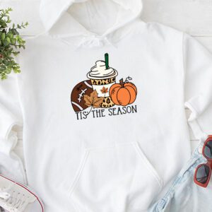 Tis The Season Pumpkin Leaf Latte Fall Thanksgiving Football Hoodie 1 3