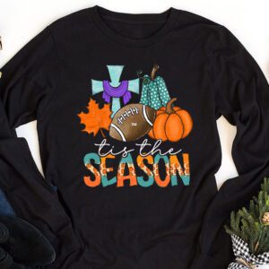 Tis The Season Pumpkin Leaf Latte Fall Thanksgiving Football Longsleeve Tee 1 10