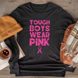 Tough Boys Wear Pink Cool Pink Breast Cancer Awareness Kids Longsleeve Tee