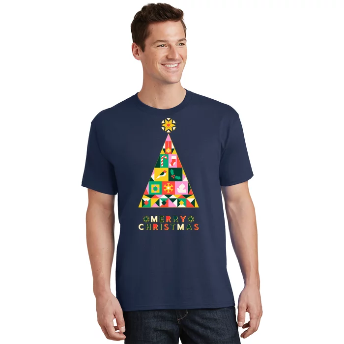 Vintage-Merry-Christmas-Pattern-Tree-T-Shirt-1 Vintage Merry Christmas Pattern Tree T Shirt 1