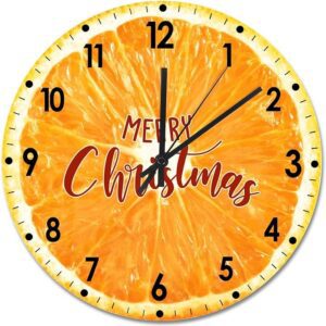 Winter Wood Wall Clock Fruit Merry Christmas Round Wall Clock Silent Non-Ticking 10x10in Wooden Clocks For Living Room Bedroom Home Decorat