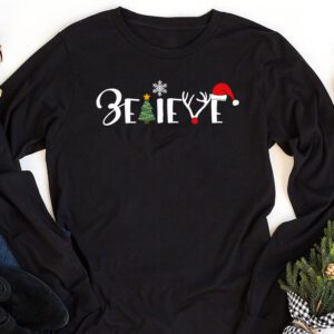 Believe Christmas Shirt Santa Claus Reindeer Candy Cane Xmas Longsleeve Tee 1