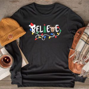 Believe Christmas Shirt Santa Claus Reindeer Candy Cane Xmas Longsleeve Tee