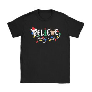 Believe Christmas Shirt Santa Claus Reindeer Candy Cane Xmas T-Shirt