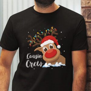 Christmas Cousin Crew Reindeer Santa hat Lights Kids Teens T Shirt 2 3