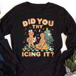 Did You Try Icing It Retro Christmas Gingerbread Nurse Squad Longsleeve Tee 1 1