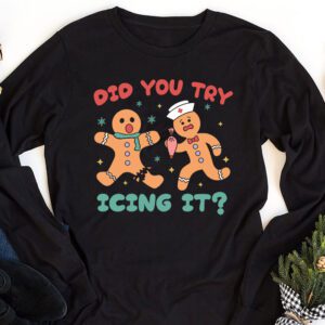 Did You Try Icing It Retro Christmas Gingerbread Nurse Squad Longsleeve Tee 1 2