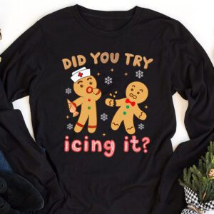 Did You Try Icing It Retro Christmas Gingerbread Nurse Squad Longsleeve Tee 1 3