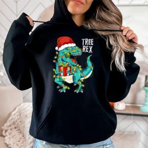 Dinosaur Christmas Tree Rex Pajamas Men Boys Xmas Lights Hoodie 1 4