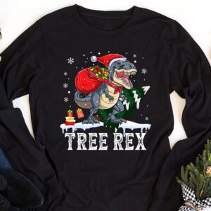 Dinosaur Christmas Tree Rex Pajamas Men Boys Xmas Lights Longsleeve Tee 1 3