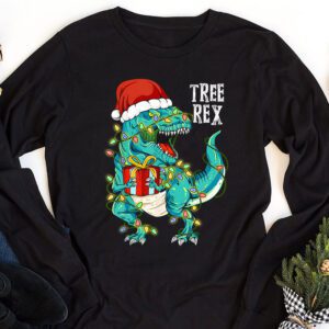 Dinosaur Christmas Tree Rex Pajamas Men Boys Xmas Lights Longsleeve Tee 1 4