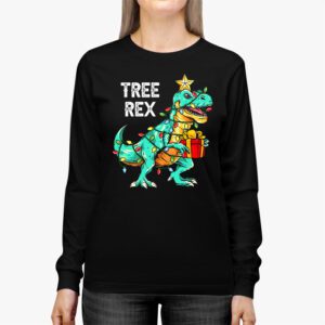 Dinosaur Christmas Tree Rex Pajamas Men Boys Xmas Lights Longsleeve Tee 2 2