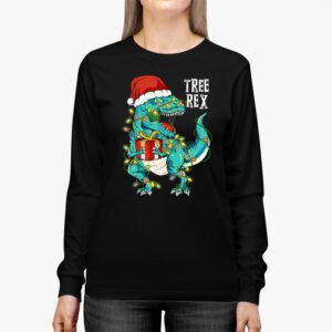 Dinosaur Christmas Tree Rex Pajamas Men Boys Xmas Lights Longsleeve Tee 2 4