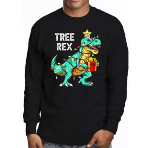 Dinosaur Christmas Tree Rex Pajamas Men Boys Xmas Lights Longsleeve Tee 3 2