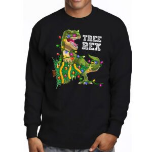 Dinosaur Christmas Tree Rex Pajamas Men Boys Xmas Lights Longsleeve Tee 3