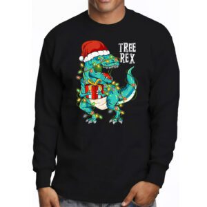 Dinosaur Christmas Tree Rex Pajamas Men Boys Xmas Lights Longsleeve Tee 3 4