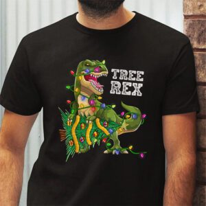Dinosaur Christmas Tree Rex Pajamas Men Boys Xmas Lights T Shirt 2