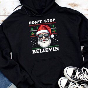 Don't Stop Believin Santa Funny Christmas Boys Kids Gifts Hoodie