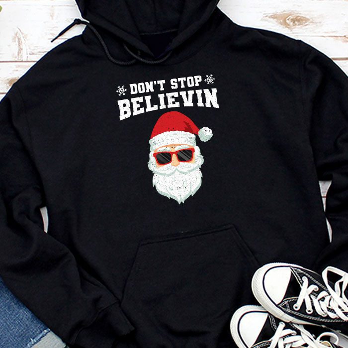 Don't Stop Believin Santa Funny Christmas Boys Kids Gifts Hoodie