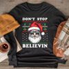 Don't Stop Believin Santa Funny Christmas Boys Kids Gifts Longsleeve Tee